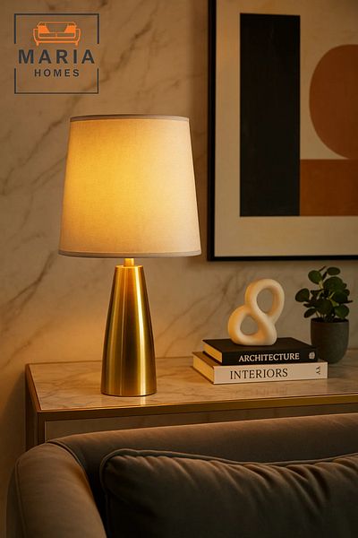 MARIA HOMES Tapered Gold Table Lamp with Neutral Shade