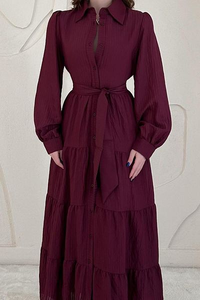 Elbee Fashion Woman Modal Jacquard Striped Long Dress