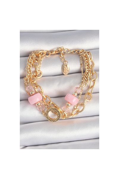 maarketim Brass Gold Color Multiple Pink Stone Women's Bracelet