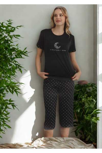 Pijamoni PİJAMONİ KADIN MİLAN KISA KOL KAPRİ PİJAMA TAKIMI