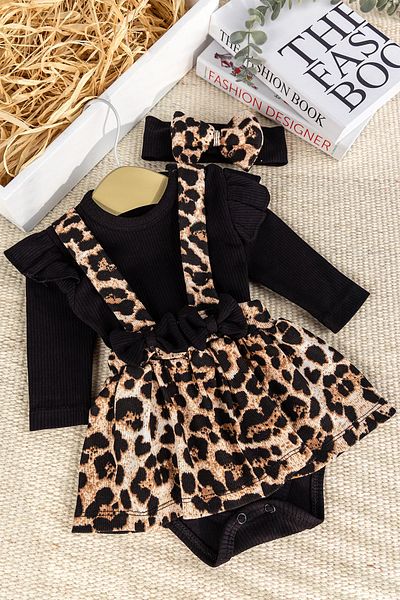 Babymod Leopard Patterned Stylish Baby Girl Gilet Skirt Dress