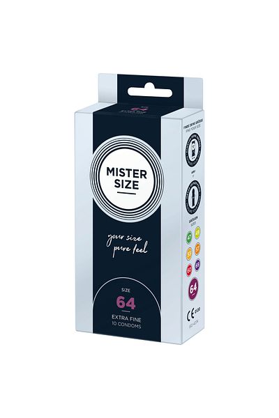 Mister Size Extra Fine Condoms, Perfectly Adapted, Maximum Comfort and Protection, Mister Size 64, 10 pieces