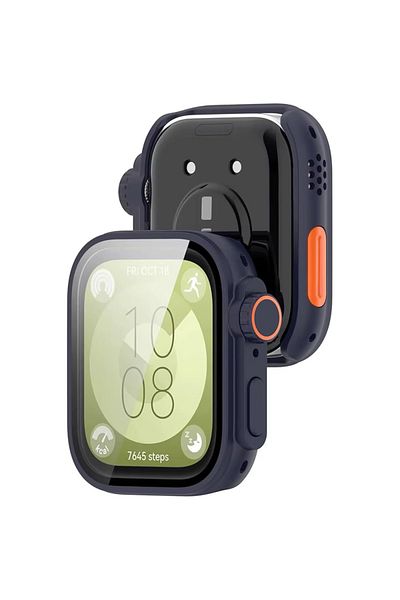 REDz Accessories Carcasă cu protecție de ecran, sticlă pentru Huawei Watch Fit 3, aspect Ultra Watch, albastră