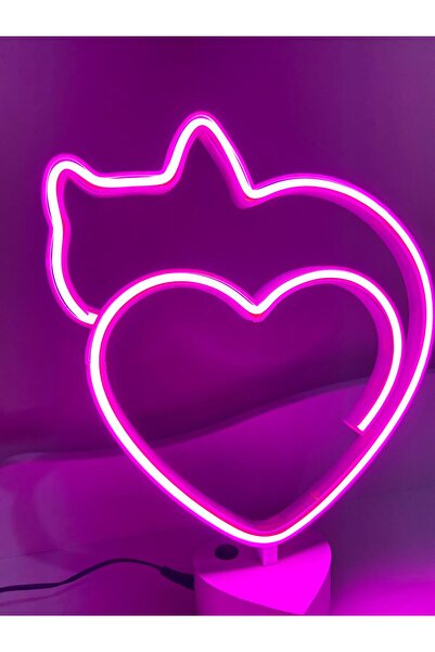 Neon Kedi kalp neon led lamba