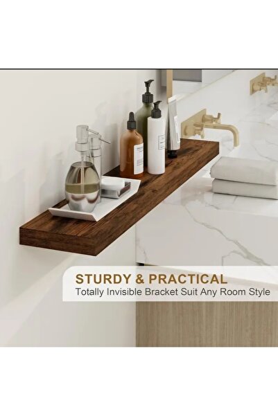 BOSS WOODEN Rustik Ahşap Duvar Rafı Seti – 2'li Banyo Rafı, Dekoratif Depolam...