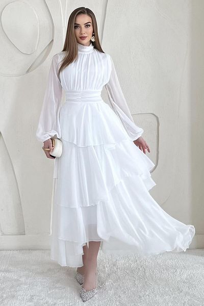 Elbee Fashion Woman Φόρεμα με όρθιο γιακά με λεπτομέρεια στη μέση