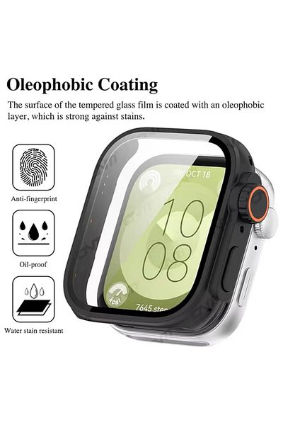 REDz Accessories Case With Screen Protector, Glass For Huawei Watch Fit 3, Ultra Watch Look, Black
