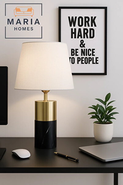 MARIA HOMES Black Marble and Gold Accent Table Lamp