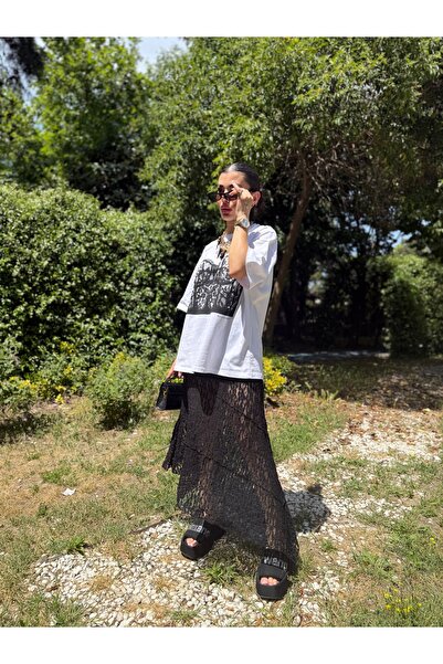 GÜLCİCİ SİYAH ASİMETRİK TÜL ETEK