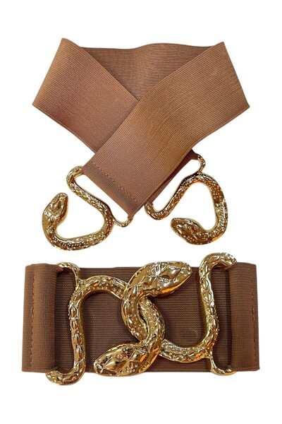 Paçuli Moda Yılan Geçme Tokalı Taba Kadın Kemeri