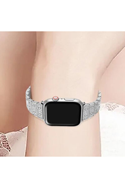 REDz Accessories Λουράκι από κρύσταλλο Glam για Apple Watch με σχέδιο στρας, μεταλλικοί κρίκοι, ασημί - 38/40/41 mm
