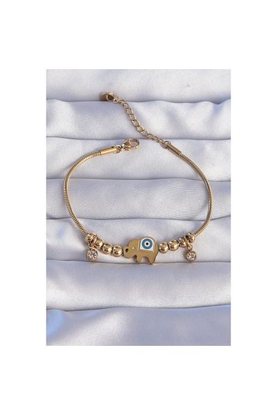 maarketim 316L Steel Gold Color Zircon Stone Evil Eye Elephant Design Bracelet