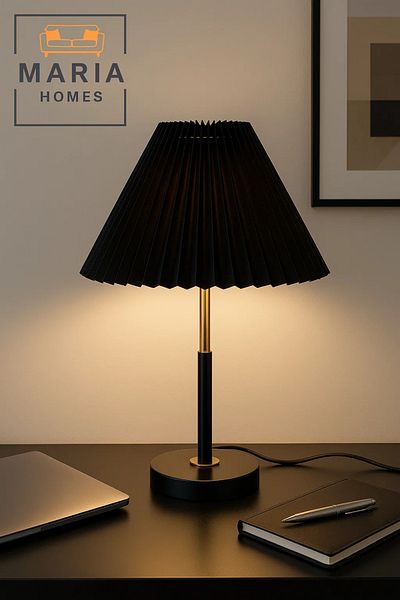 MARIA HOMES Black Table Lamp with Pleated Shade