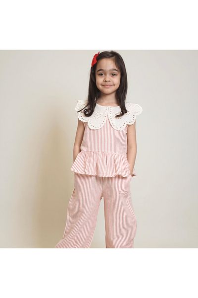 OZZY KİDS Girl's Lace Collar Muslin Fabric Set