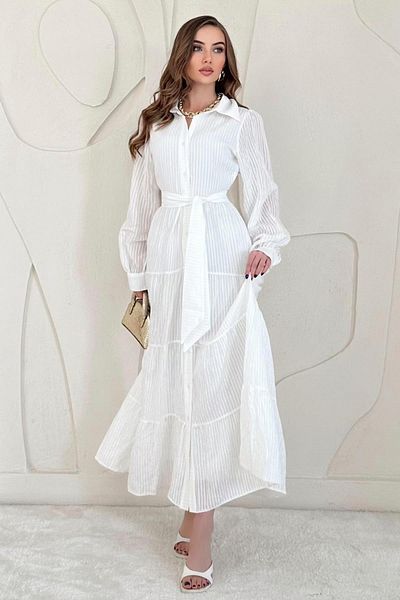 Elbee Fashion Woman Modal Jacquard Striped Long Dress