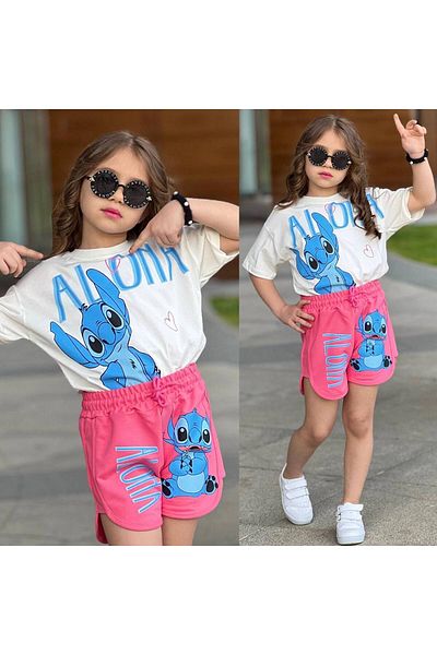 ARBİ kids Female Child Aloha Stitch Shorts Summer Suit