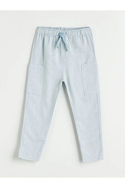 LC Waikiki Lcw Kids Blue Elastic Waist Linen Blended Boys' Trousers