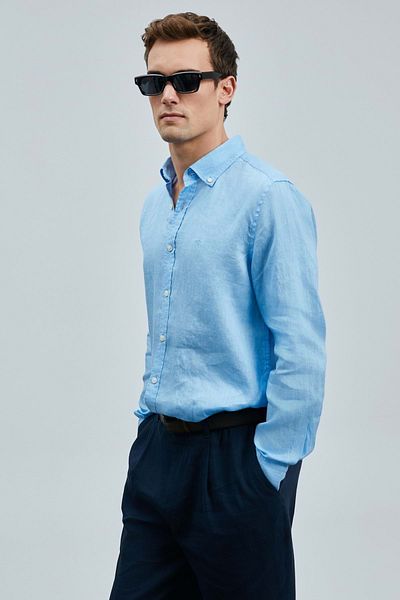 Lufian 111010630   Pitaya Linen Shirt Comfort Fit Men's Shirt Blue