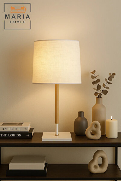 MARIA HOMES Minimalist Wooden Table Lamp for Bedroom, Study, or Office Decor – Warm Light