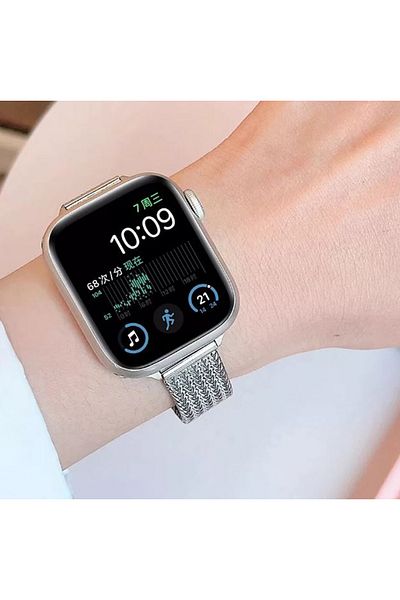 REDz Accessories Milanese Luxury Strap For Apple Watch, Metallic Fabric, Magnetic, Silver - 38/40/41 Mm
