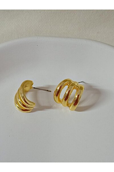 mos&more Gold Üçlü Görünümlü Halka Hafif Kadın Küpe