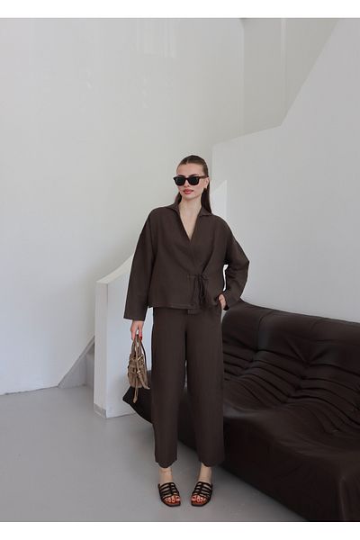 Ekim Store Raw Linen Side Tie Shirt Pants Set