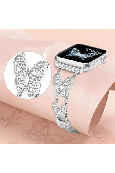 REDz Accessories Κρυστάλλινο λουράκι πεταλούδας για Apple Watch με σχέδιο στρας, μεταλλικό, ασημί - 38/40/41 mm