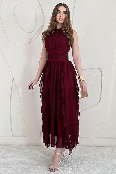 Elbee Fashion Woman Halter Collar Lined Dress