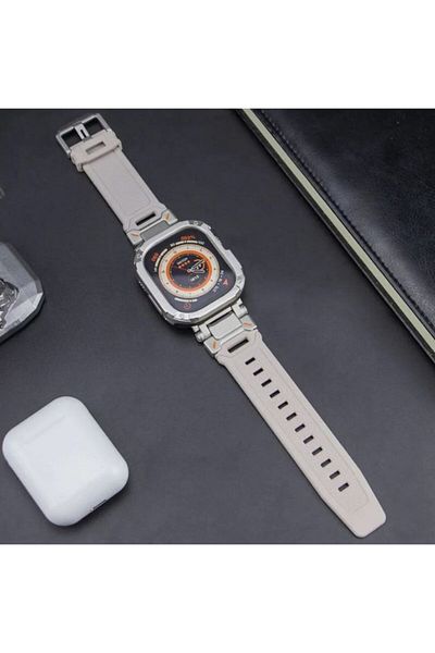 REDz Accessories Curea Hybrid Armor 2 în 1 pentru Apple Watch, protecție completă, silicon, Starlight/Starlight - 45 mm