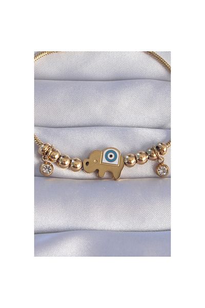maarketim 316L Steel Gold Color Zircon Stone Evil Eye Elephant Design Bracelet