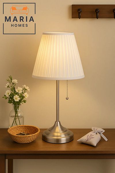 MARIA HOMES Classic Metal Table Lamp with Pleated Shade – Ideal for Bedroom or Hallway