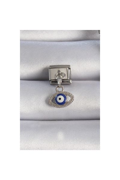 maarketim 316L Steel Silver Color Dangle Eye Figure Evil Eye Bead Detail Nomination Charm
