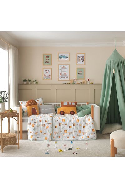 JOYFUL KIDS My City 100% Cotton Muslin Montessori Sleep Set - Car, House and Road Themed Figures