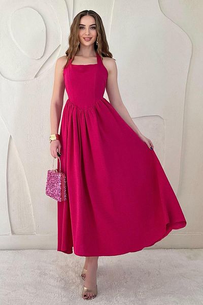 Elbee Fashion Woman Halter Linen Dress