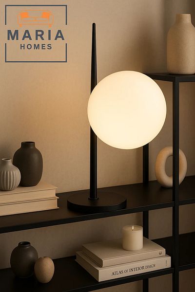 MARIA HOMES Minimalist Globe Table Lamp with Matte Black Stand