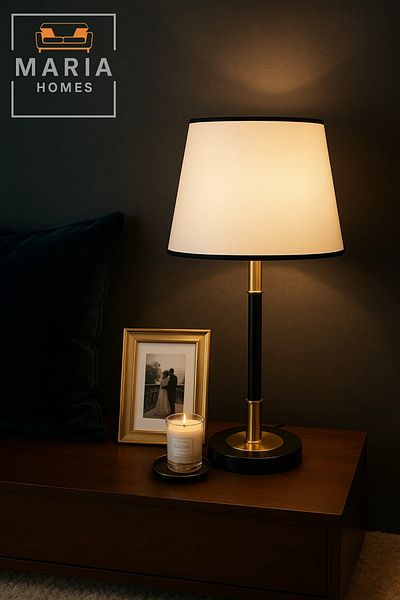 MARIA HOMES Slim Black and Gold Table Lamp with White Shade