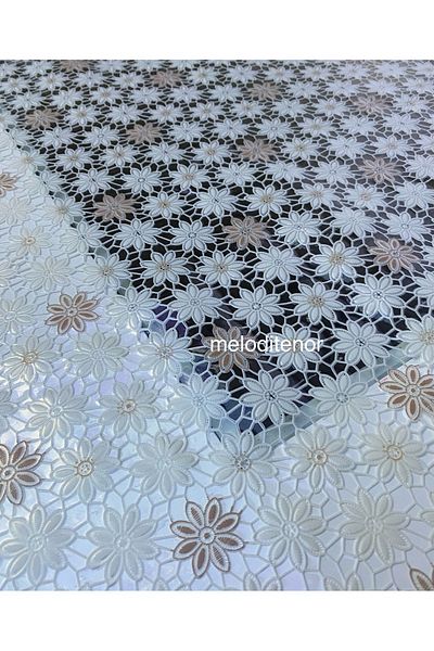 TNR Meiwa Transparent Coating Processing Lace Look Motif Daisy Pvc Thick Luxury Oilcloth Table Cloth