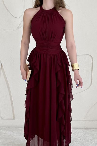 Elbee Fashion Woman Halter Collar Lined Dress
