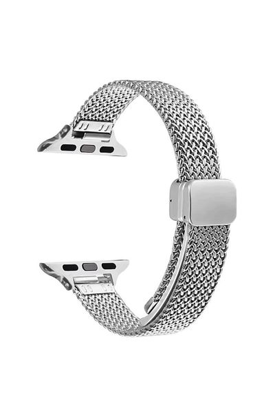 REDz Accessories Milanese Luxury Strap For Apple Watch, Metallic Fabric, Magnetic, Silver - 38/40/41 Mm