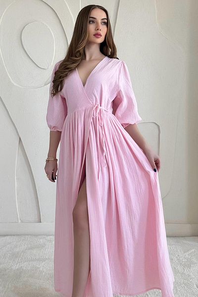 Elbee Fashion Woman Muslin Dress with Binding Detail