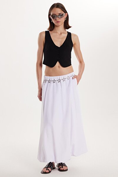 Tudors Women's Standard Fit Elastic Waist Pleated White Skirt