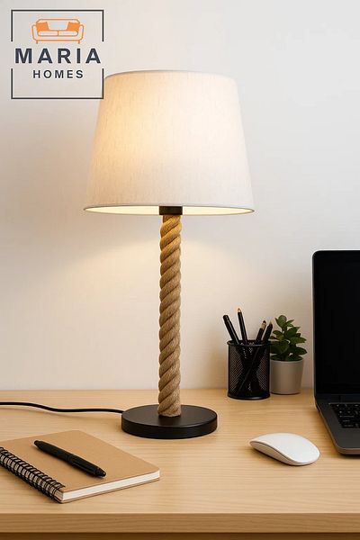 MARIA HOMES Rustic Table Lamp with Rope-Wrapped Stand