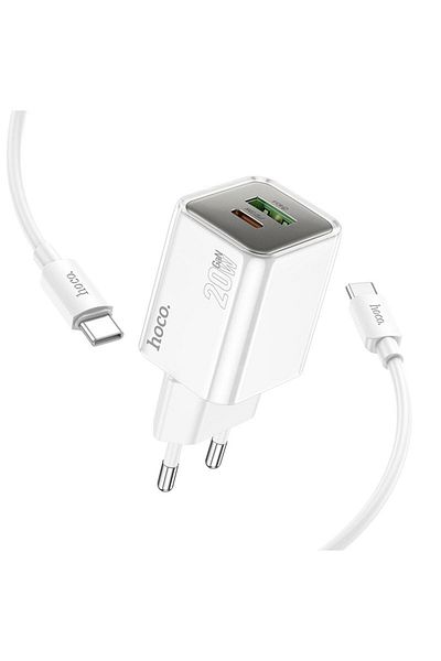 REDz Accessories Set adaptor HOCO N46 și cablu Type-C, pentru iPhone 15/16 și Android, încărcare rapidă 20W, alb