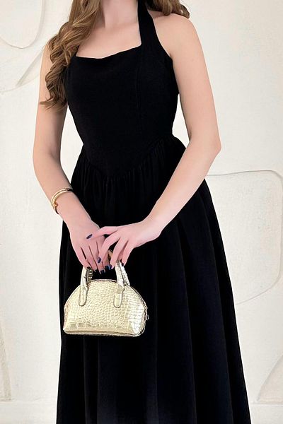 Elbee Fashion Woman Halter Linen Dress