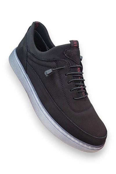 BİRKAN Birkan 371 Black Orthopedic Genuine Leather Lightweight Comfortable Casual Men's Shoes