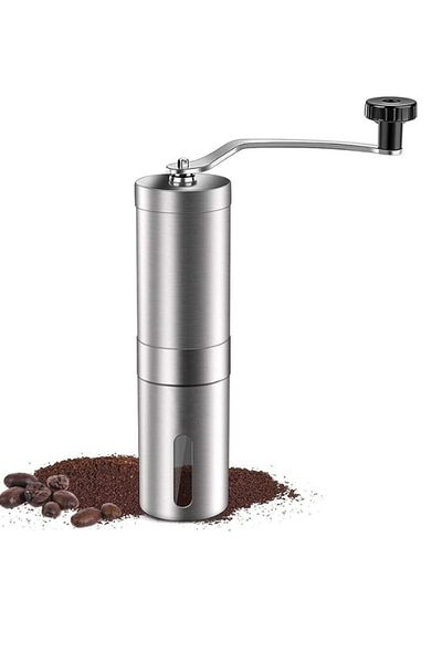 DOPPİO Doppio Manual Coffee Grinder Conical Burr Mill Brushed Stainless Steel, Silver