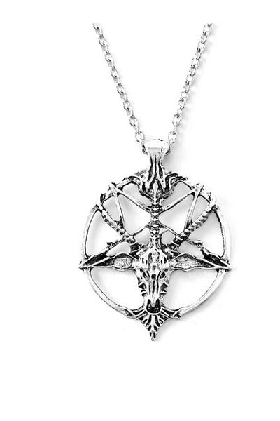 SYGGY Silver chain with silver Baphomet pendant, pentagram, 45 cm