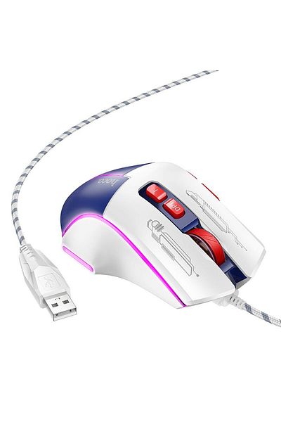 REDz Accessories Wired Gaming Mouse, 1200-3600dpi, 7 Buttons, Hoco Gm31, Usb-a, White/blue