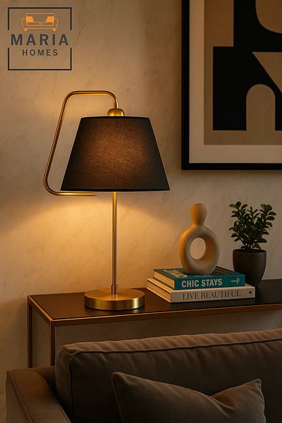 MARIA HOMES Gold Table Lamp with Black Tapered Shade