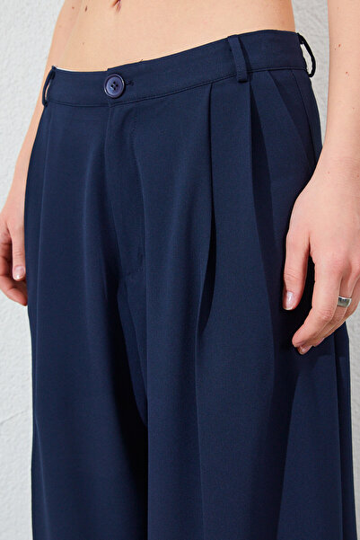 Manche Pileli Bol Paça Pantolon - Lacivert | Mks661646-01